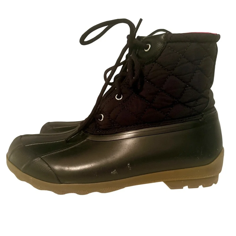 Sperry Black Quilted Duck Boots Waterproof Port Shoes Coastal Non Slip Insulated